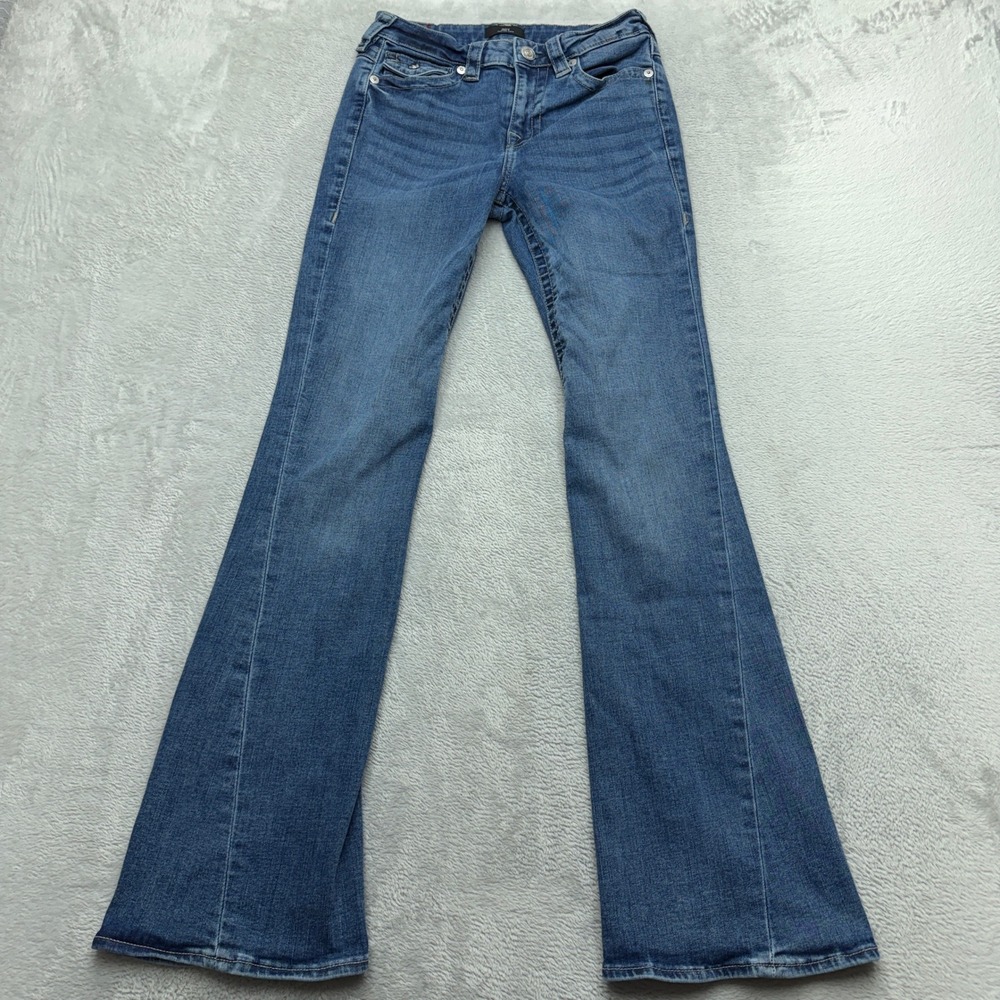 True Religion Joey Flare Jeans Womens 28 Mid Rise Blue Denim Flap Pocket